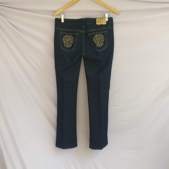 BEANPOLE MADE IN KOREA DIAMOND DECORATED BOOTCUT JEANS in BLUE WASH Medium Women - Picture 1 of 13
